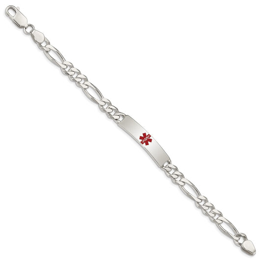 Sterling Silver Polished Medical Figaro Anchor Link ID Bracelet