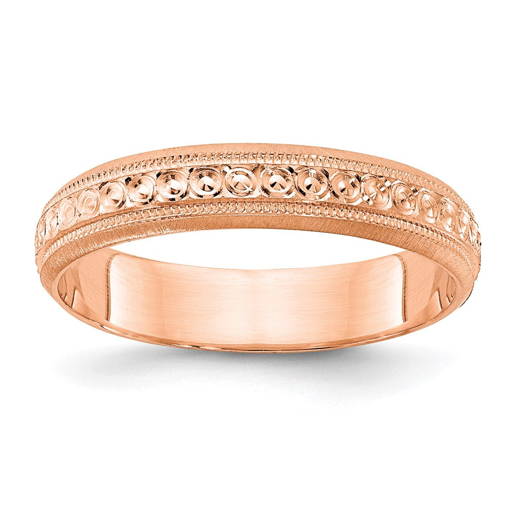14k Rose Gold 3mm Design Etched Wedding Band Size 8.5