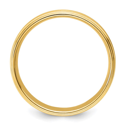 14k Yellow Gold 6mm Standard Weight Comfort Fit Brushed Satin/Polished Milgrain Grooved Edge Wedding Band Size 11