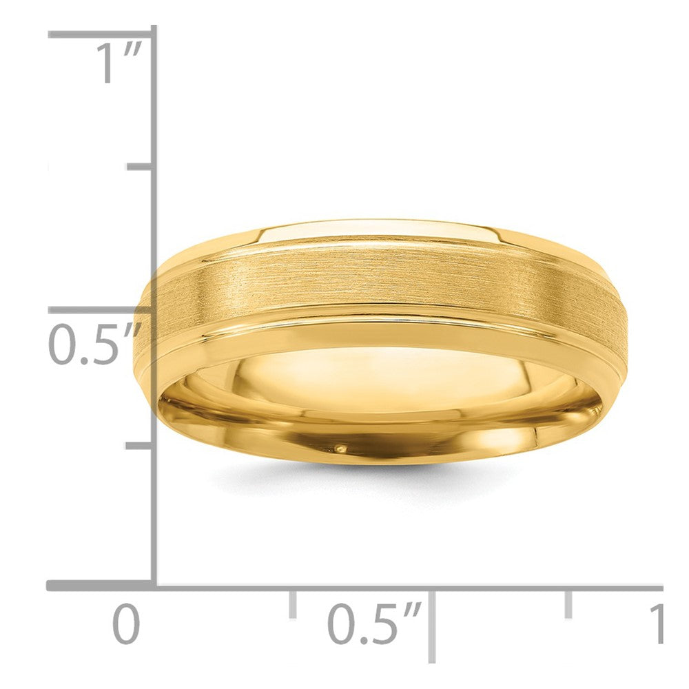 14k Yellow Gold 6mm Lightweight Comfort Fit Brushed Satin/Polished Line Edge Wedding Band Size 7