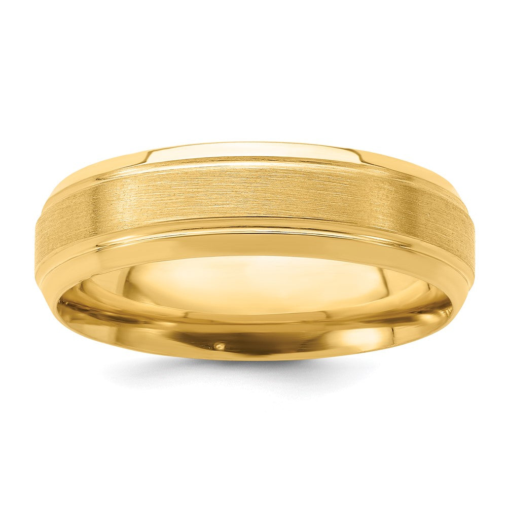 14k Yellow Gold 6mm Lightweight Comfort Fit Brushed Satin/Polished Line Edge Wedding Band Size 7
