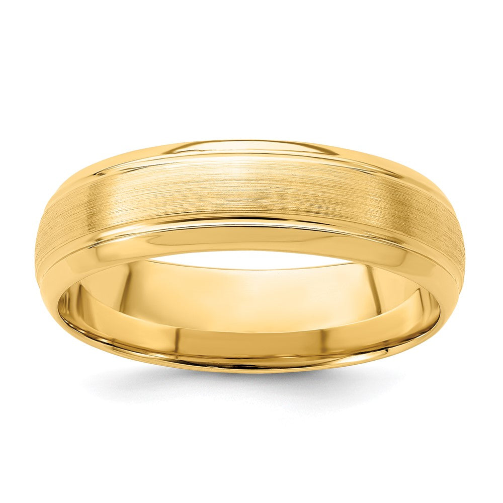 14k Yellow Gold 6mm Lightweight Comfort Fit Brushed Satin Line Edge Wedding Band Size 9