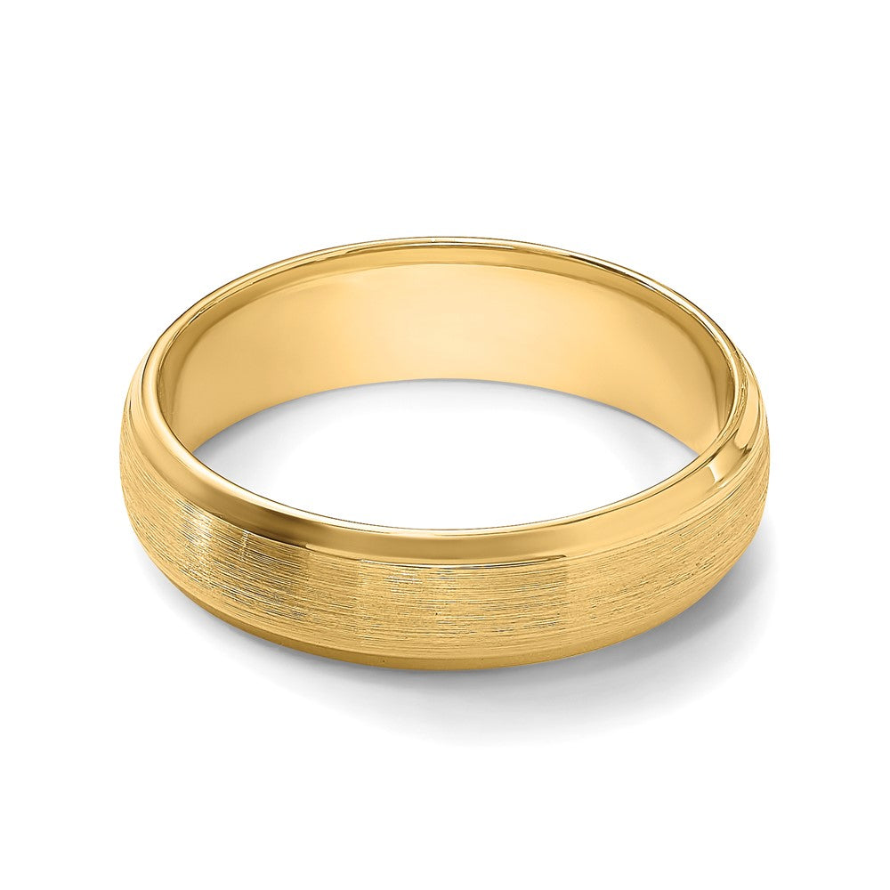 14k Yellow Gold 6mm Lightweight Comfort Fit Brushed Satin with Polished Beveled Edge Wedding Band Size 12