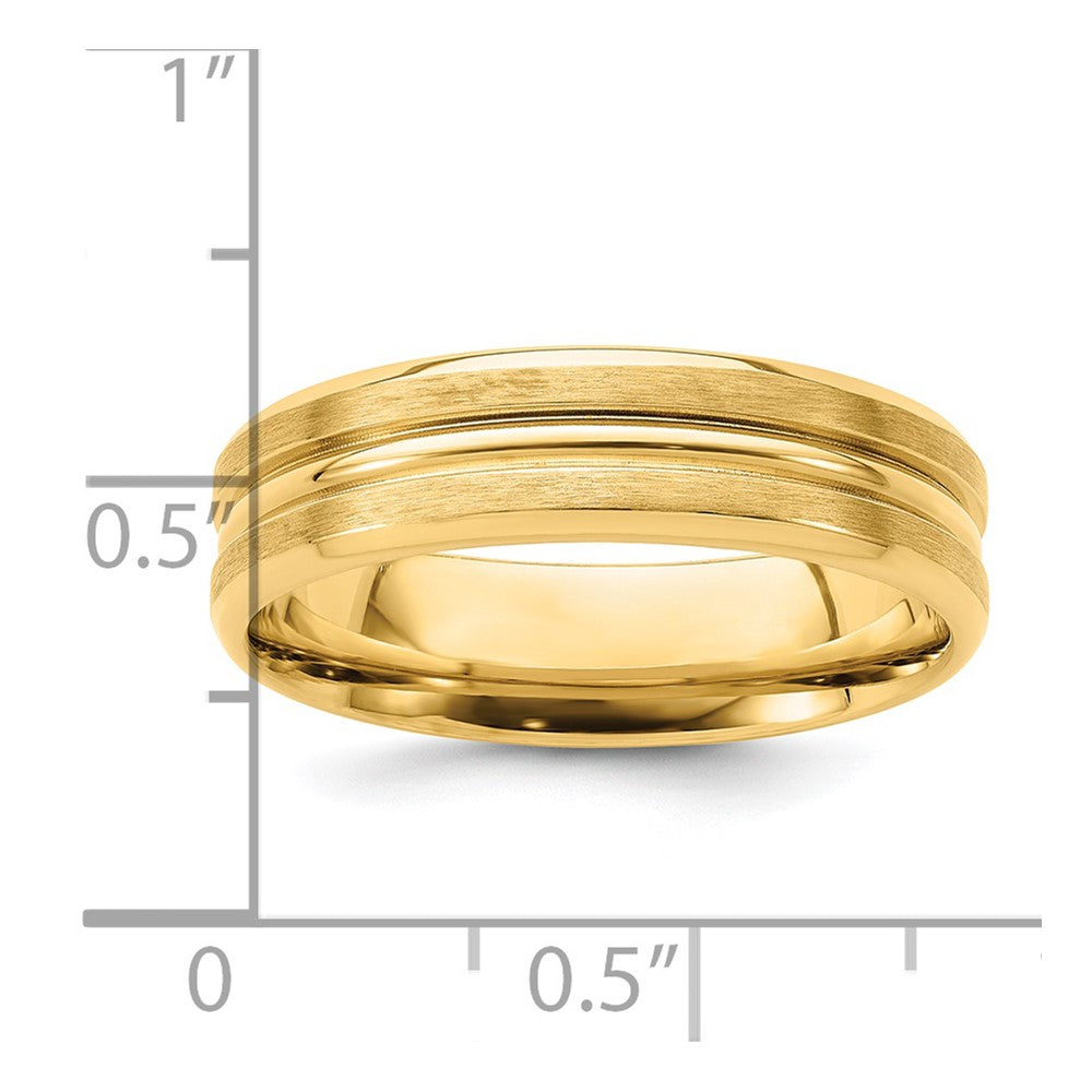 14k Yellow Gold 6mm Lightweight Comfort Fit Brushed Satin Line Edge Wedding Band Size 9