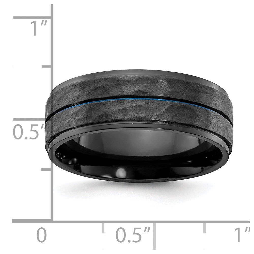 Chisel Black Zirconium Brushed Polished and Hammered with Blue IP-plated 8mm Band