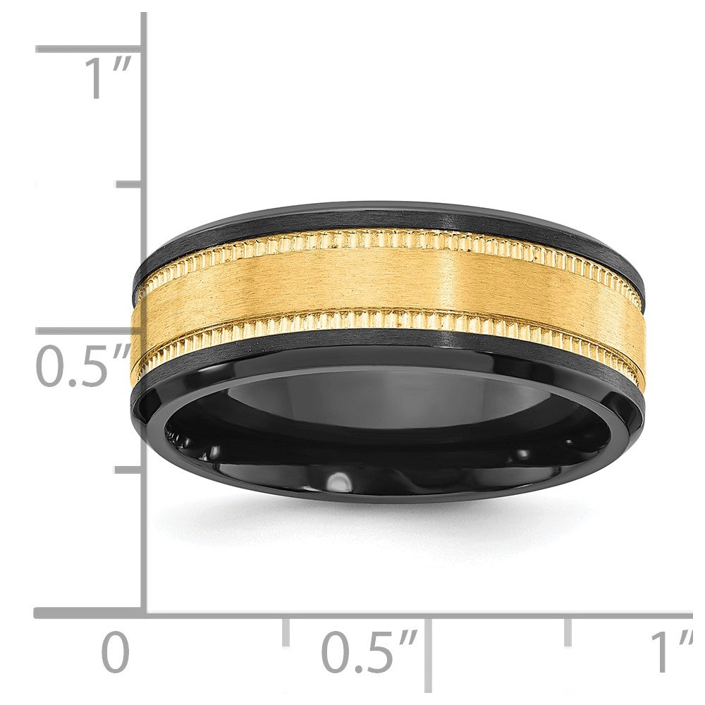 Chisel Black Zirconium Brushed and Polished with Yellow IP-plated Center 8mm Band