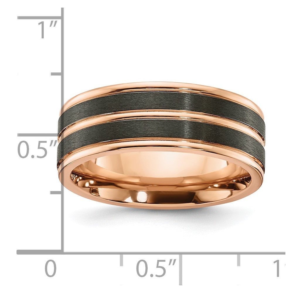 Chisel Black Zirconium Brushed and Polished Rose IP-plated 8mm Band