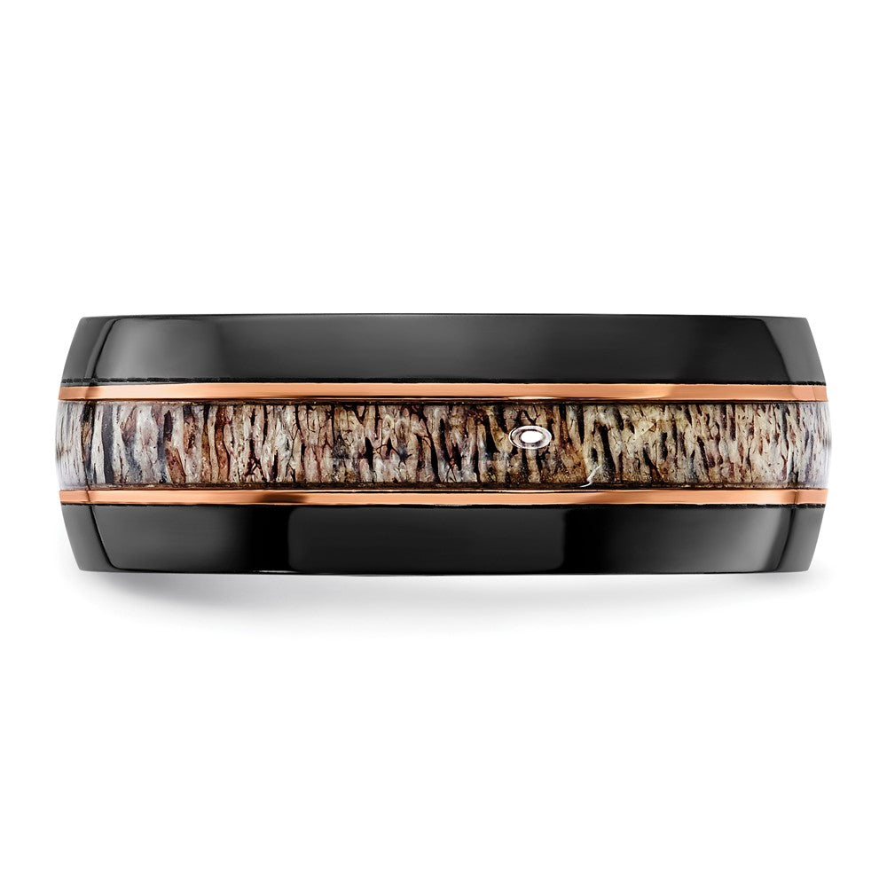 Chisel Black Zirconium Polished Rose IP-plated with Antler Inlay 8mm Band