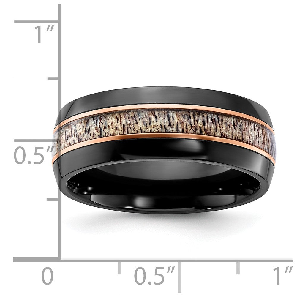 Chisel Black Zirconium Polished Rose IP-plated with Antler Inlay 8mm Band