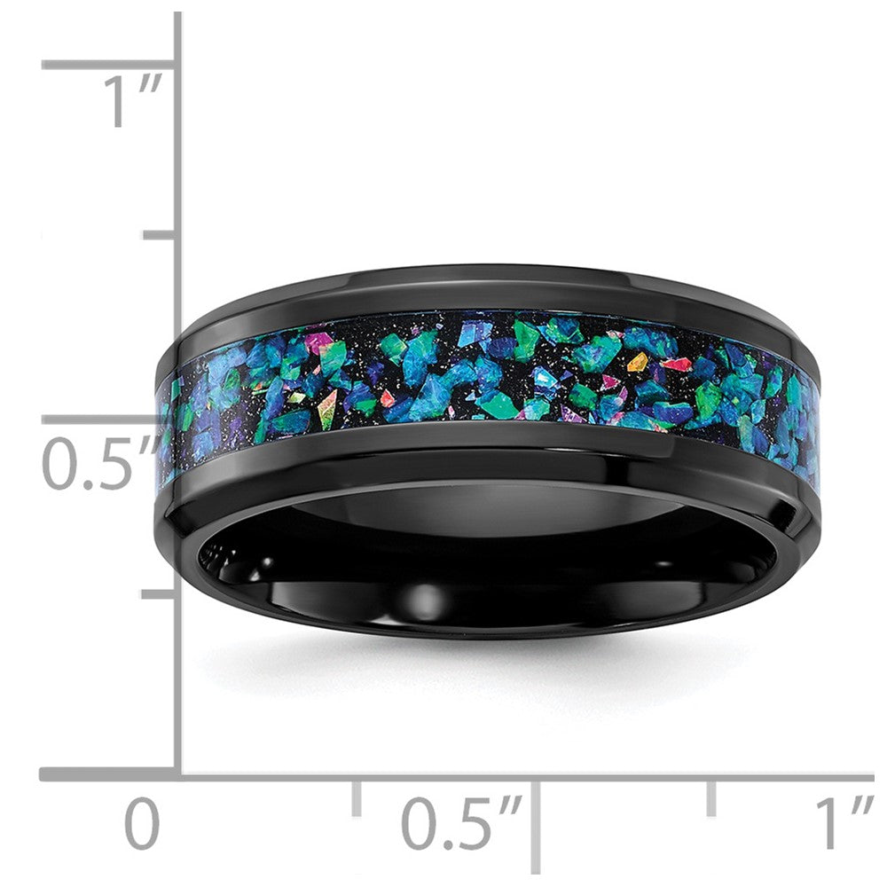 Chisel Black Zirconium Polished with Imitation Opal Inlay 8mm Band