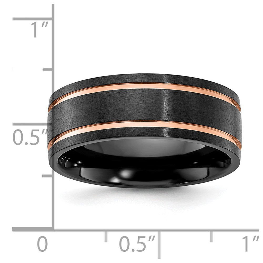Chisel Black Zirconium Brushed and Polished Rose IP-plated 8mm Band