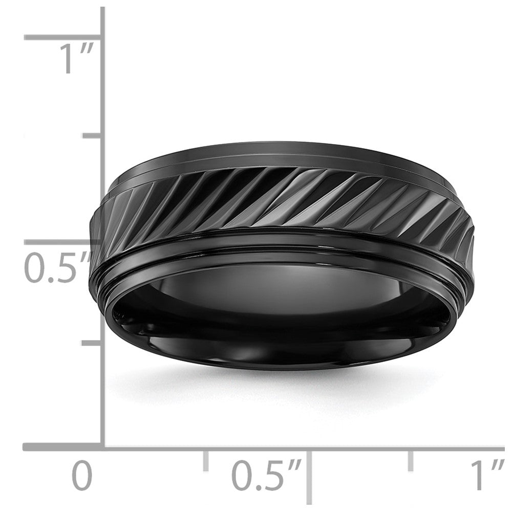 Chisel Black Zirconium Polished Grooved 8mm Band
