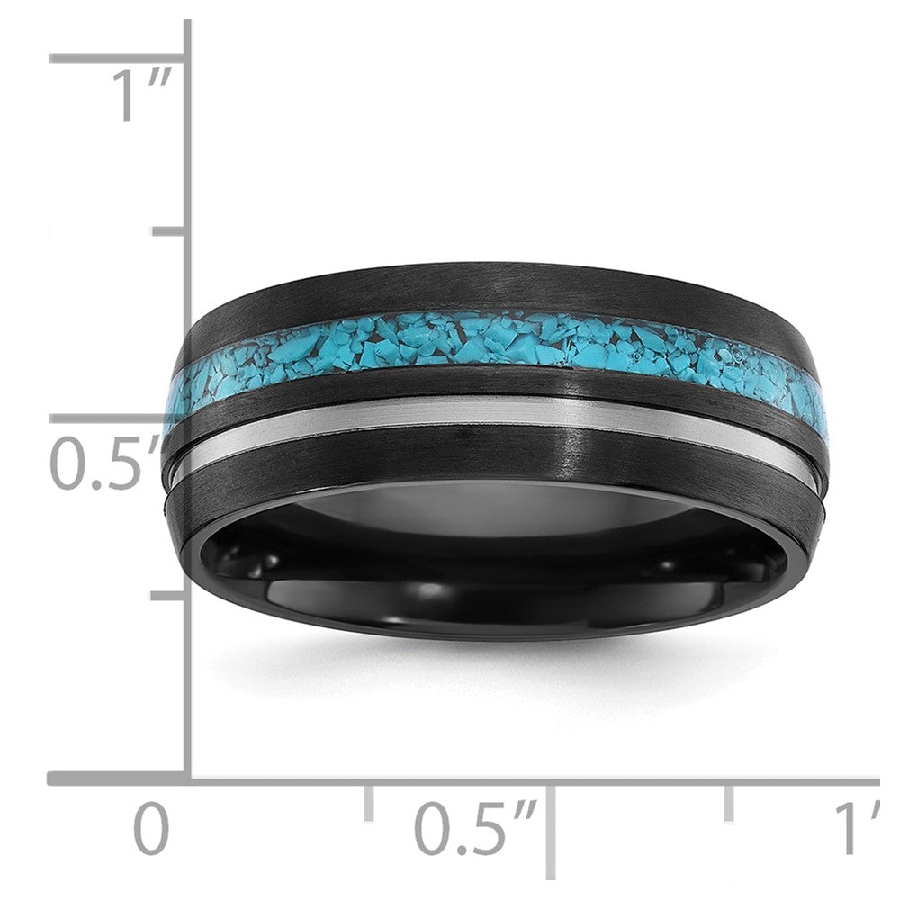 Chisel Black Zirconium Brushed and Polished with Imitation Turquoise Inlay 8mm Band