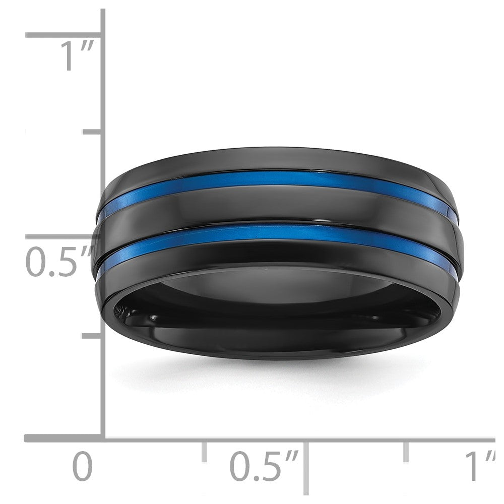 Chisel Black Zirconium Polished with Blue IP-plated Stripes 8mm Band