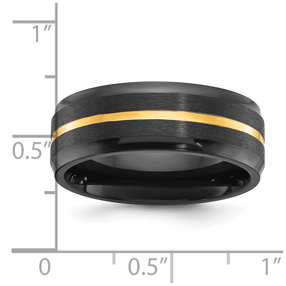 Chisel Black Zirconium Brushed and Polished Yellow IP-plated 8mm Band