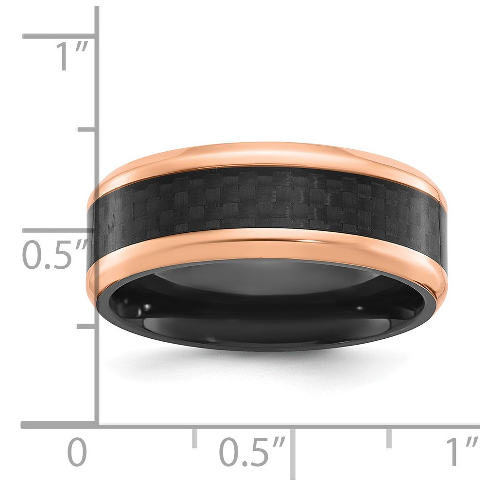Chisel Black Zirconium Polished Rose IP-plated Edges with Black Carbon Fiber Inlay 8mm Band