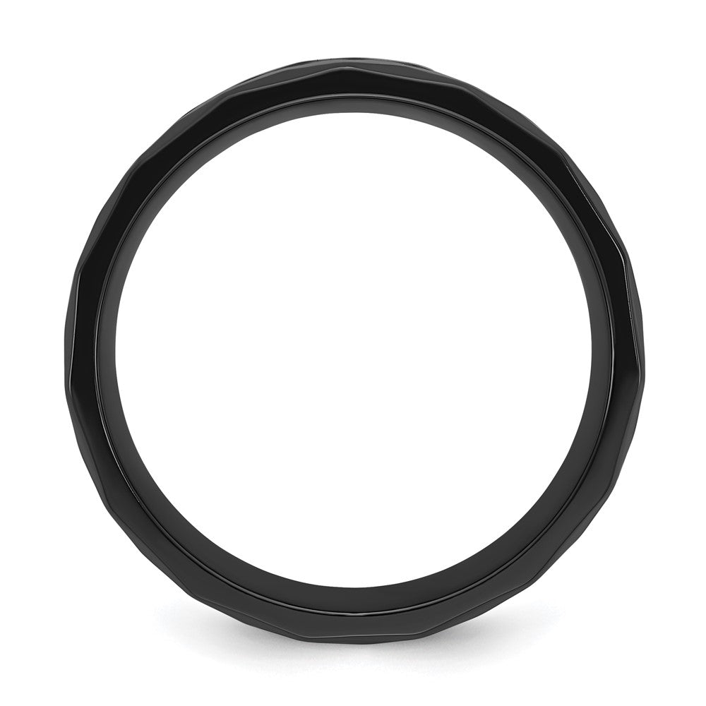 Chisel Black Zirconium Polished Faceted with Wood and Deer Antler Inlay 8mm Band