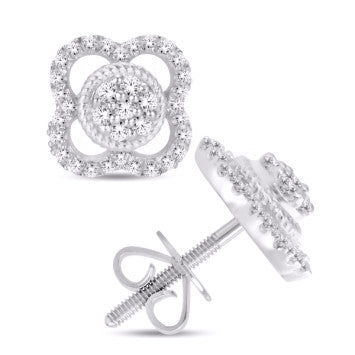 Diamond Milgrain Flower Earrings
