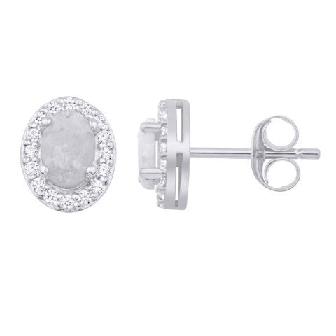 Diamond Opal Oval Stud Earrings