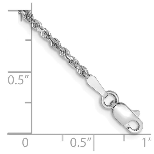 10k White Gold 1.75mm Diamond-cut Rope Chain Anklet