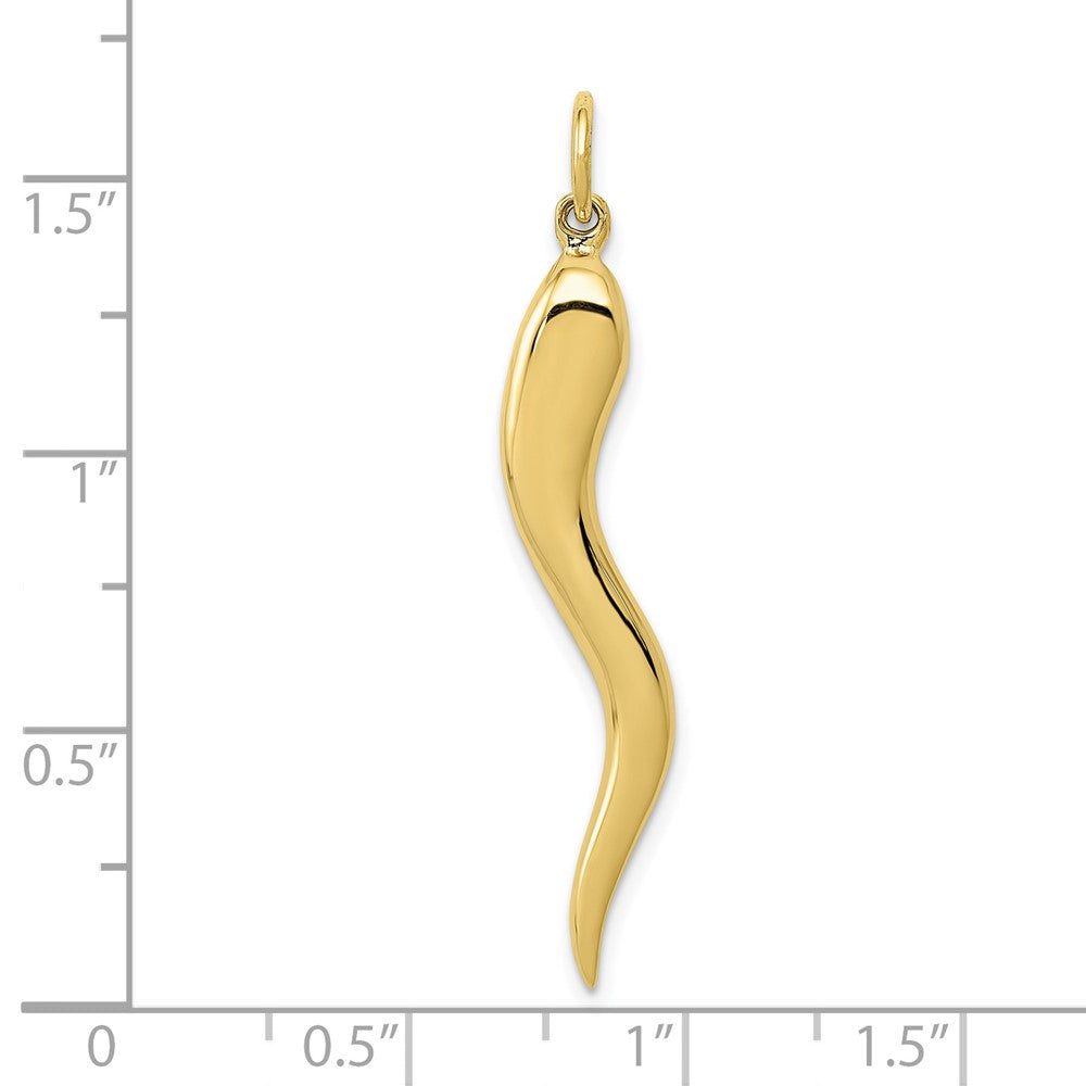 10k Large Solid 3-D Italian Horn Charm