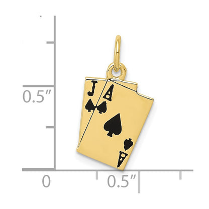 10k Black Enameled Blackjack Playing Cards Charm
