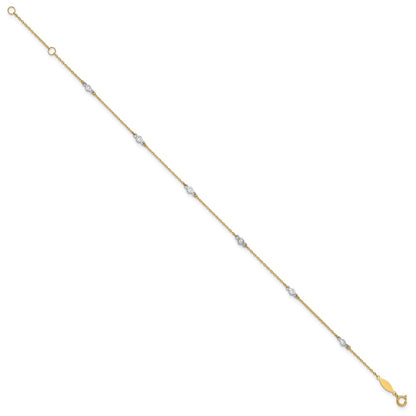 10k Two-tone Bezel-set 3.6mm CZ 6-Station 9 inch Plus 1 inch Extender - Total 10 inch Anklet