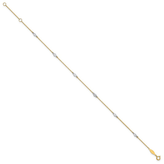 10k Two-tone Bezel-set 3.6mm CZ 6-Station 9 inch Plus 1 inch Extender - Total 10 inch Anklet