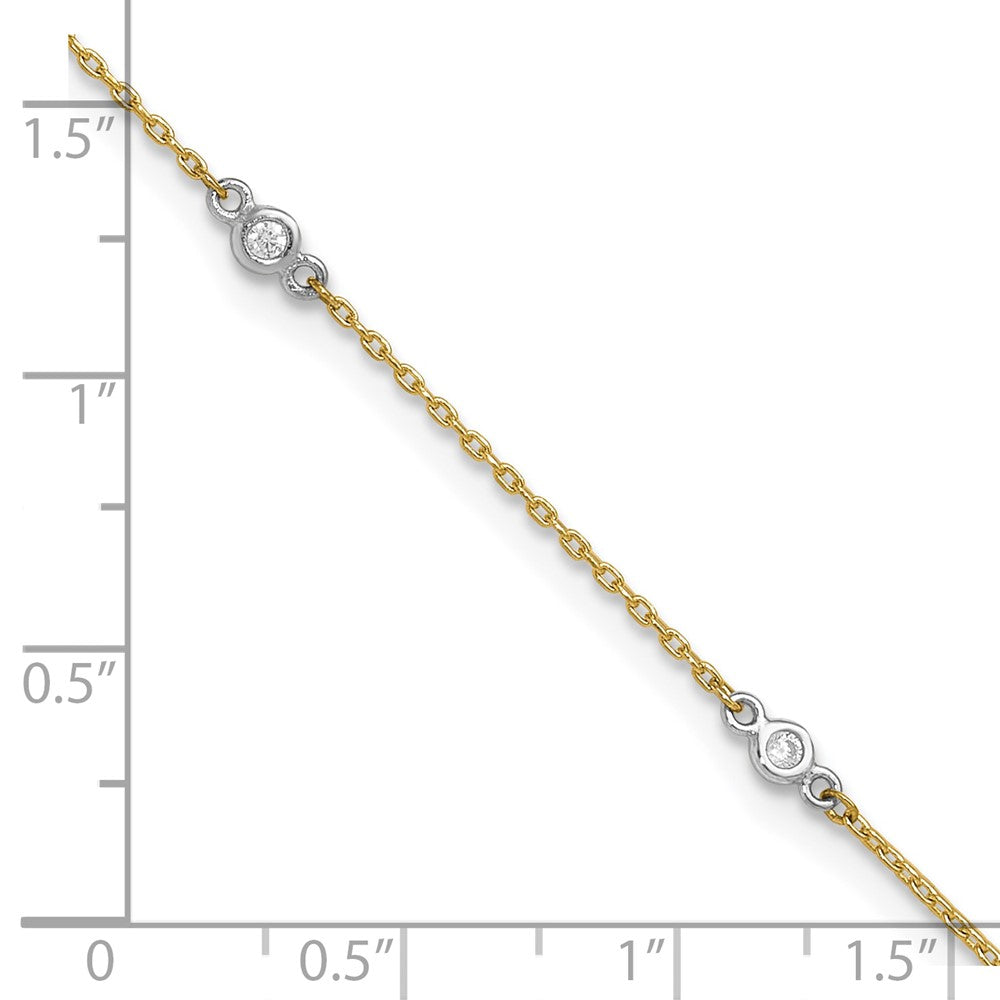 10k Two-tone Bezel-set 3.6mm CZ 6-Station 9 inch Plus 1 inch Extender - Total 10 inch Anklet