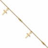 10k Polished Cross Dangle and Beads 9 inch Plus 1 inch Extender - Total 10 inch Anklet