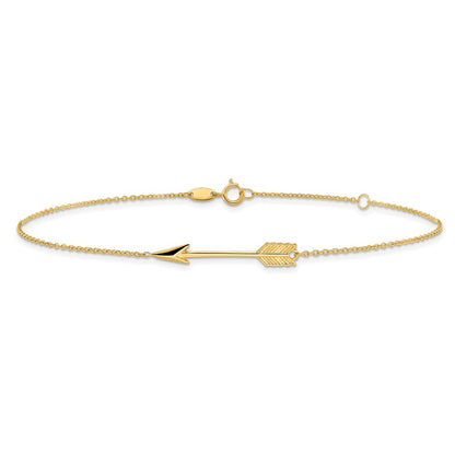 10k Polished Arrow 9 inch Plus 1 inch Extender - Total 10 inch Anklet