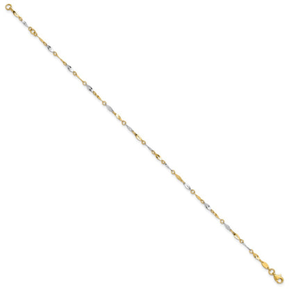 10k Two-Tone Polished Fancy Link 9 inch Plus 1 inch Extender - Total  10 inch Anklet
