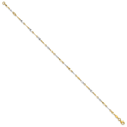 10k Two-Tone Polished Fancy Link 9 inch Plus 1 inch Extender - Total  10 inch Anklet