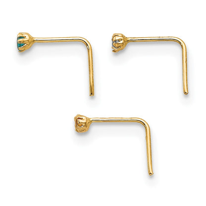 10k 20 Gauge Set Of Three 1.5mm Blue/Clear/Yellow CZ Nose Studs