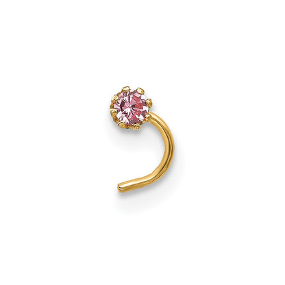 10k 20 Gauge Set of Three 2.00mm Pink/White CZ and Gold Ball Nose Studs