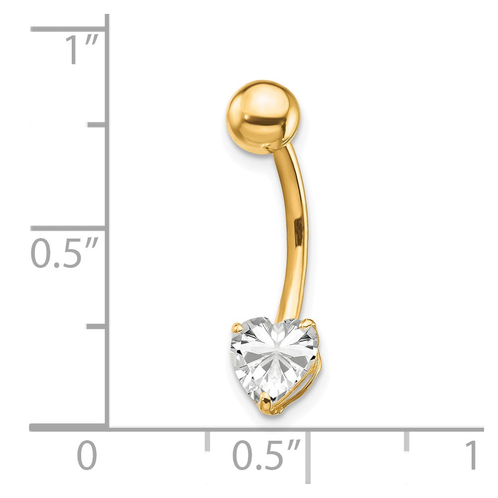 10k 14 Gauge 6mm CZ Heart Belly Dangle