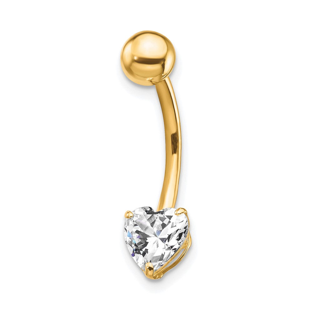10k 14 Gauge 6mm CZ Heart Belly Dangle