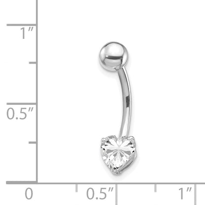 10k White Gold 14 Gauge 6mm CZ Heart Belly Dangle