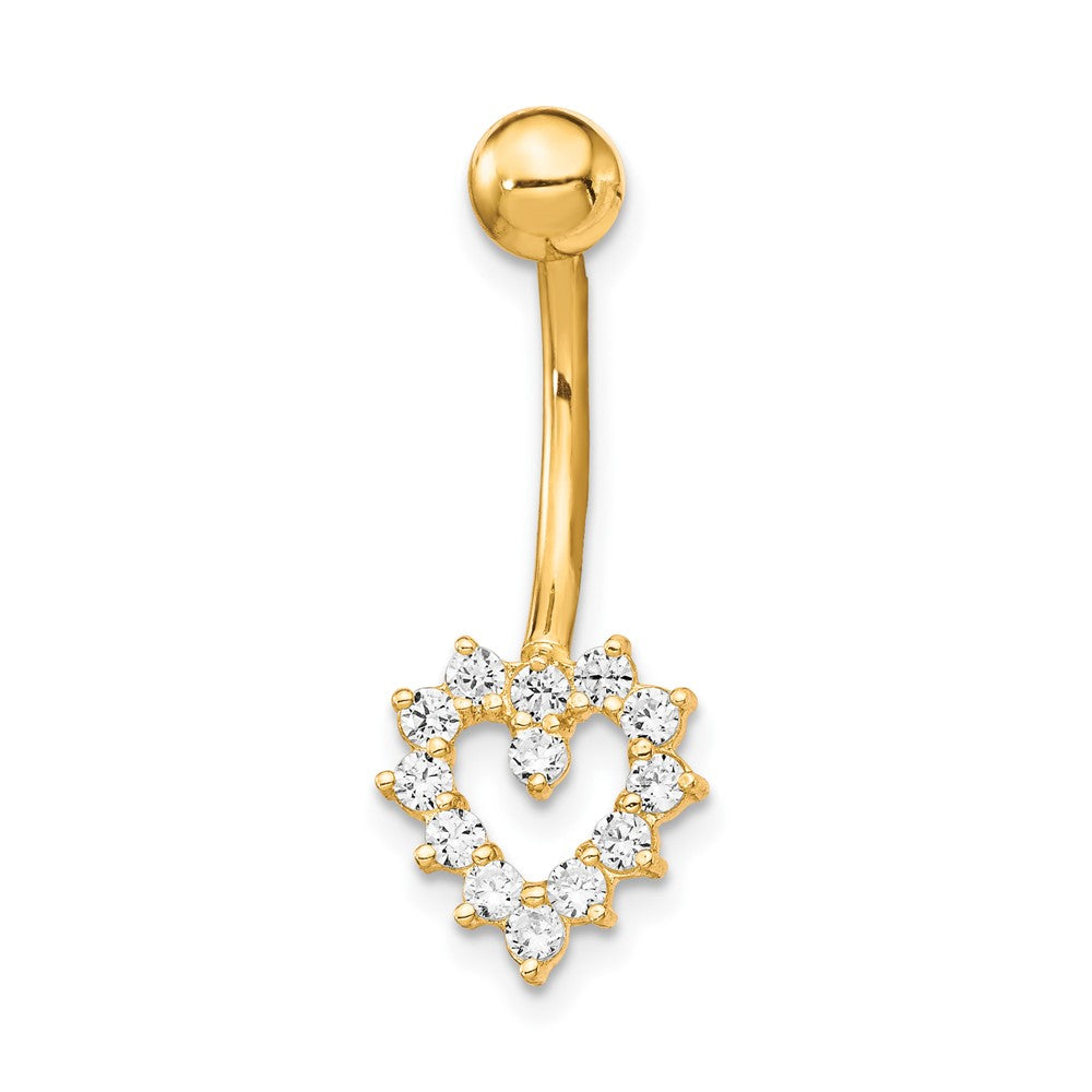 10k 14 Gauge CZ Heart Belly Dangle