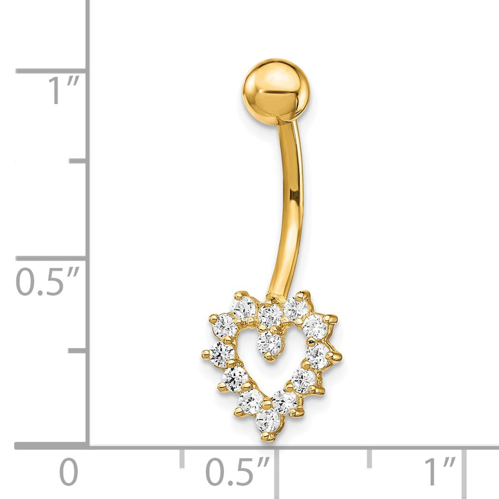10k 14 Gauge CZ Heart Belly Dangle