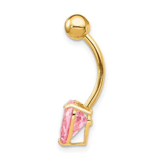 10k 14 Gauge 8mm Pink CZ Heart Belly Dangle