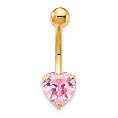 10k 14 Gauge 8mm Pink CZ Heart Belly Dangle