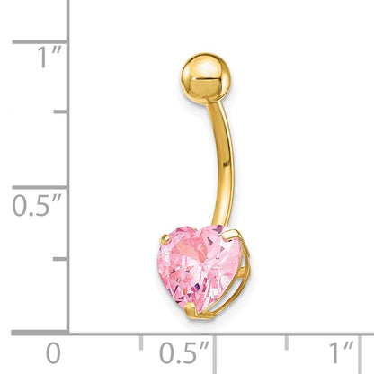 10k 14 Gauge 8mm Pink CZ Heart Belly Dangle