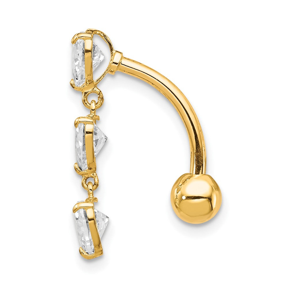10k 5mm CZ Heart 3-Stone Belly Dangle