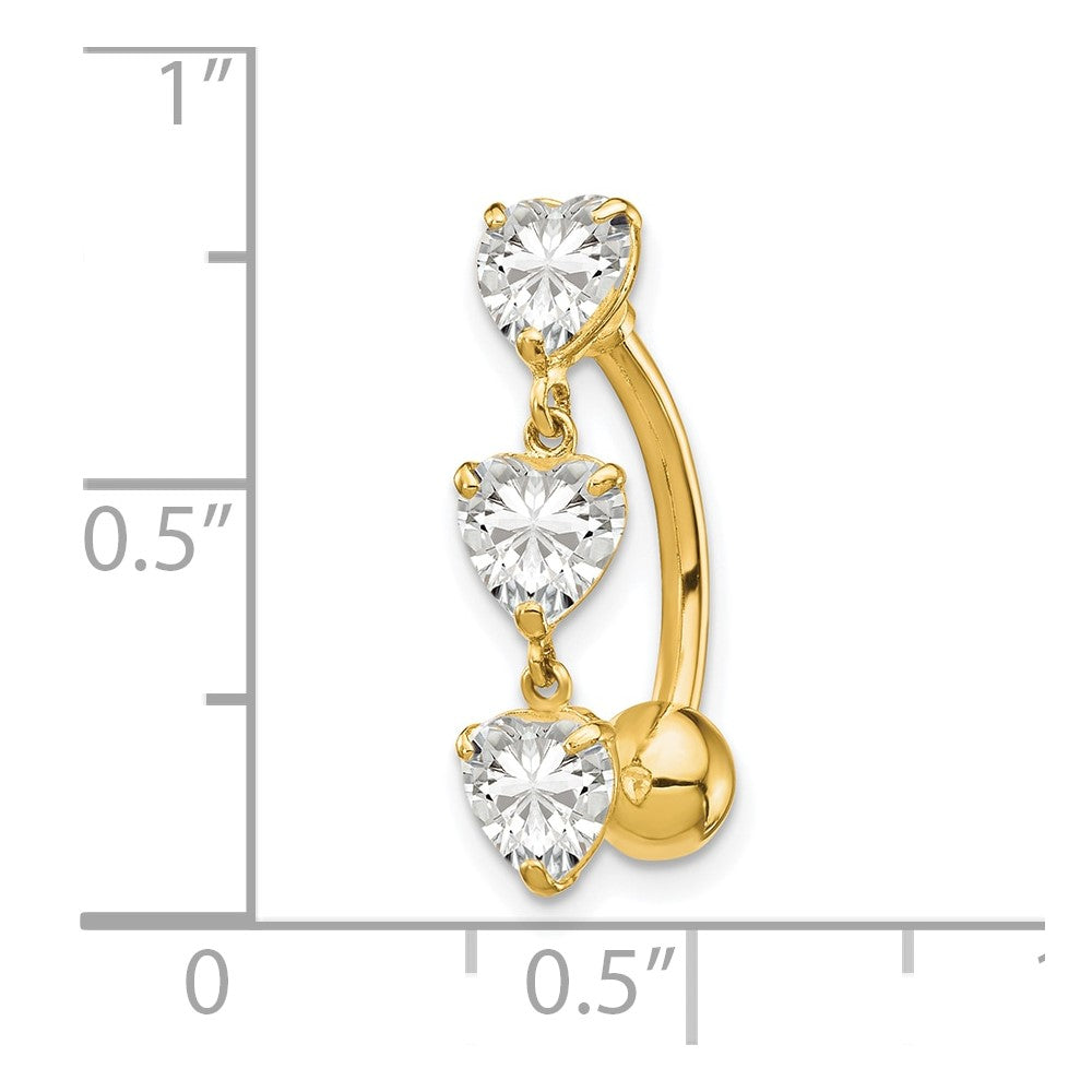 10k 5mm CZ Heart 3-Stone Belly Dangle