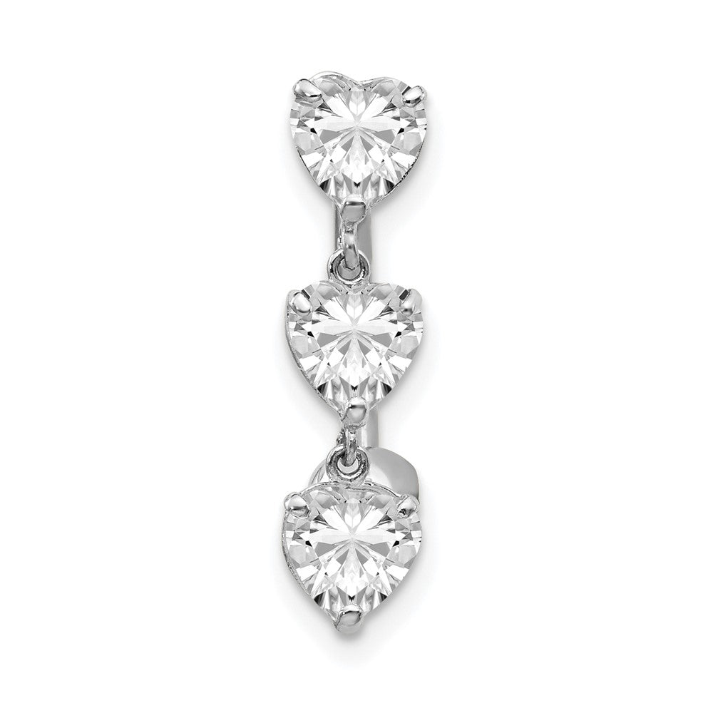10k White Gold 5mm CZ Heart 3-Stone Belly Dangle