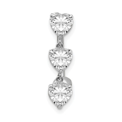 10k White Gold 5mm CZ Heart 3-Stone Belly Dangle