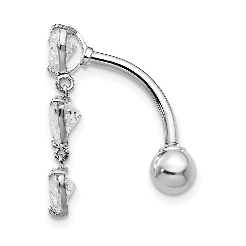 10k White Gold 5mm CZ Heart 3-Stone Belly Dangle