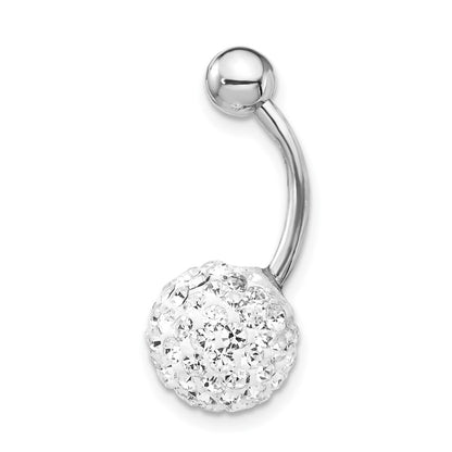 10K White Gold 14 Gauge with10mm White Crystal Ball Belly Dangle