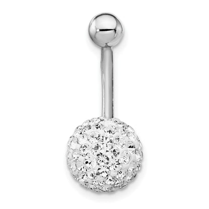 10K White Gold 14 Gauge with10mm White Crystal Ball Belly Dangle